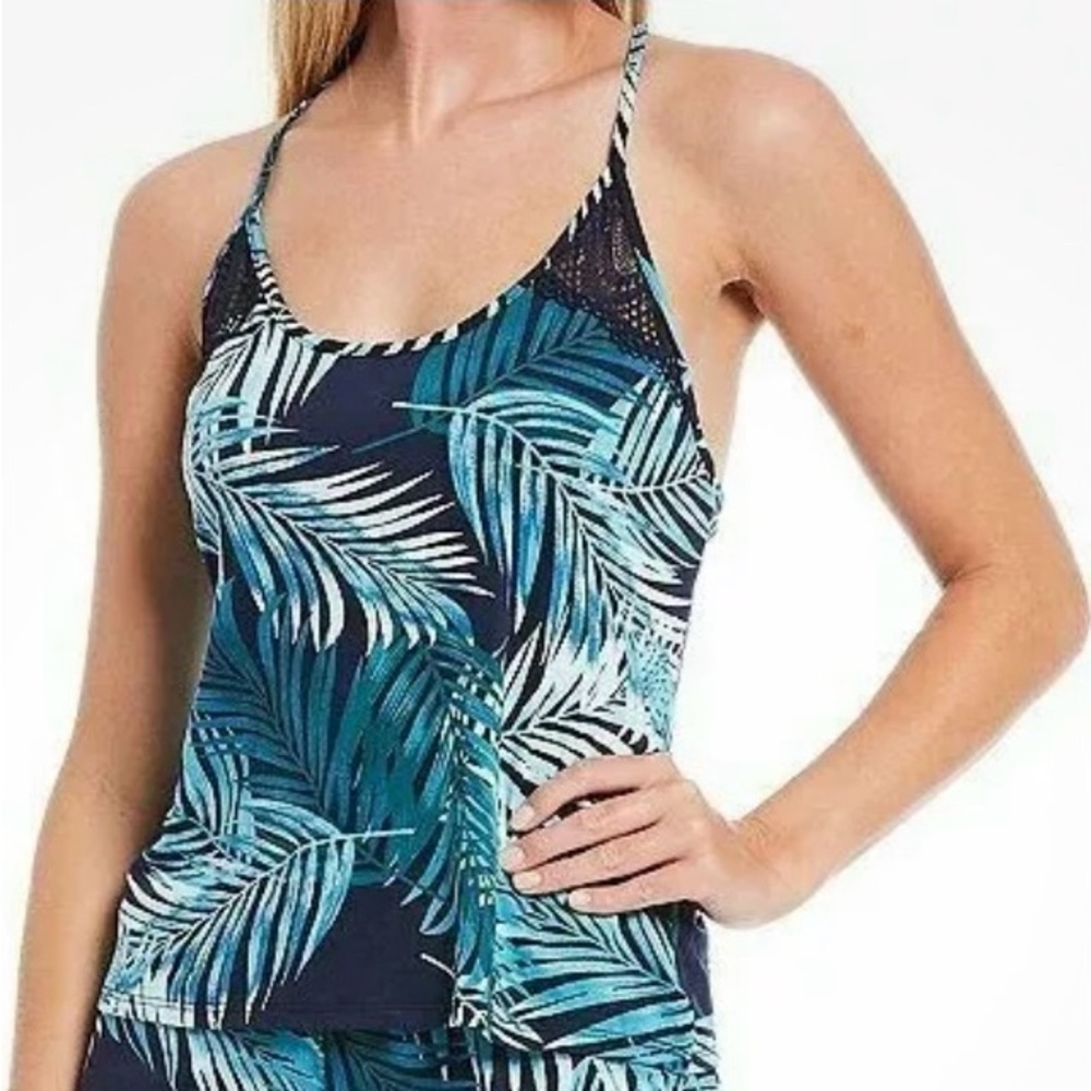 NWT In Bloom by Jonquil Navy/ Aqua PALMS Slinky Knit Tank L